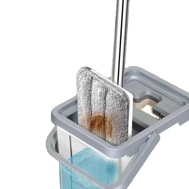 Mop Bucket Stainless Steel Pole Handle Removable Spin Dry Magic Wash Mop Water Flat Cleaning Hands Free Mop