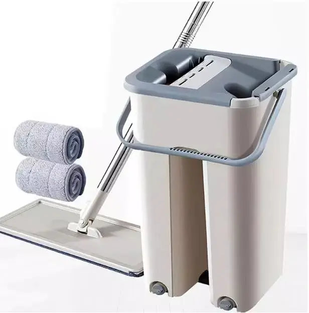 Mop Bucket Stainless Steel Pole Handle Removable Spin Dry Magic Wash Mop Water Flat Cleaning Hands Free Mop