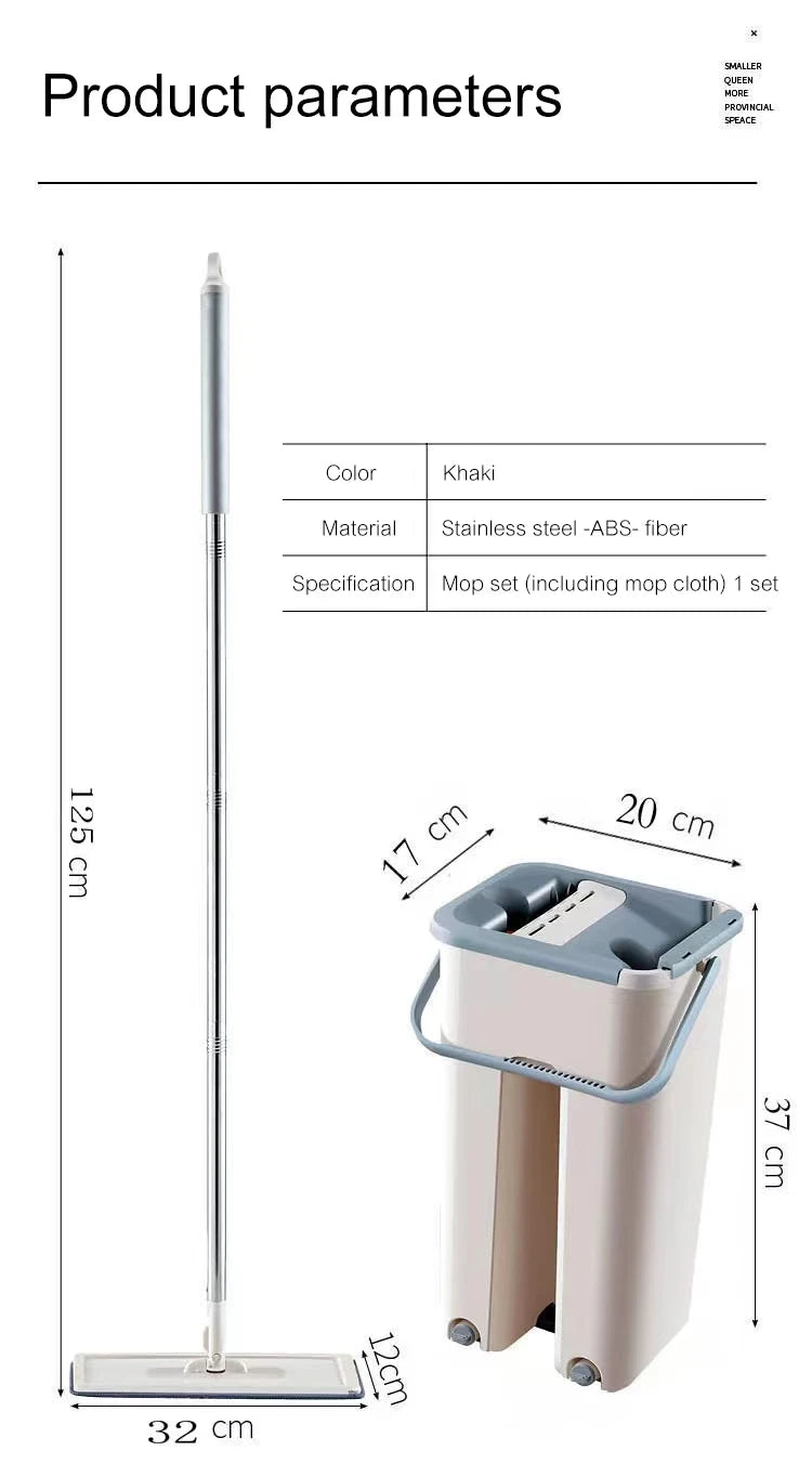 Mop Bucket Stainless Steel Pole Handle Removable Spin Dry Magic Wash Mop Water Flat Cleaning Hands Free Mop