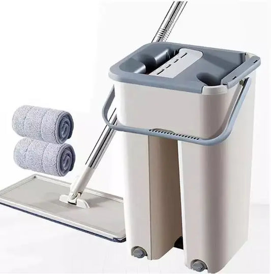 Mop Bucket Stainless Steel Pole Handle Removable Spin Dry Magic Wash Mop Water Flat Cleaning Hands Free Mop